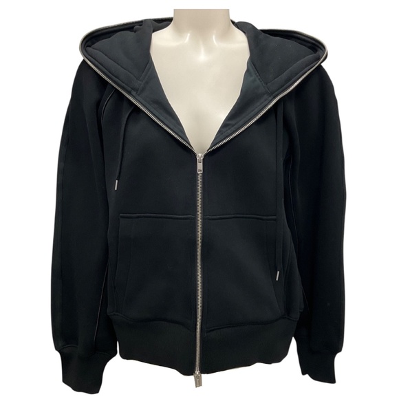 3.1 PHILLIP LIM BLACK HYBRID FRENCH TERRY UTILITY HOODIE - Picture 1 of 5